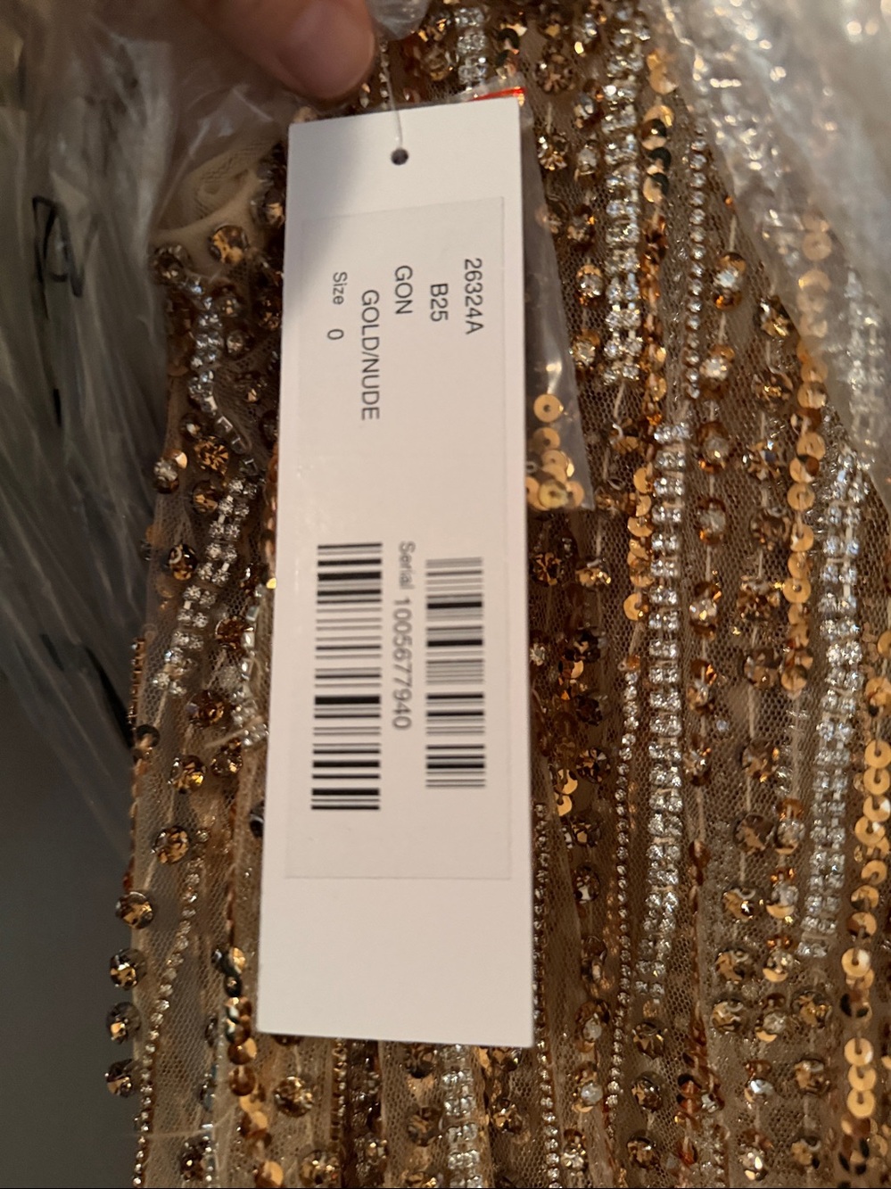 NWT, Jovani 26324A, SZ 0, Gold Beaded Sheer Cape Evening Gown - Picture 6 of 10